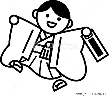 ポーズをとる七五三の男の子のモノクロイラスト ポーズをとる七五三の男の子のモノクロイラスト 117628214