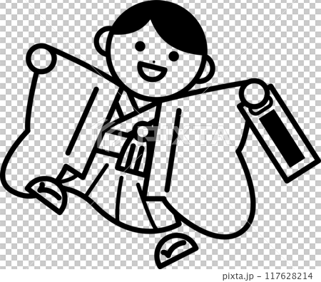 ポーズをとる七五三の男の子のモノクロイラスト ポーズをとる七五三の男の子のモノクロイラスト 117628214