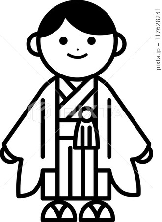 七五三の男の子のモノクロイラスト 117628231