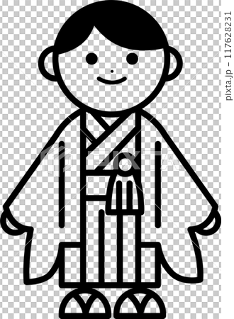 七五三の男の子のモノクロイラスト 117628231