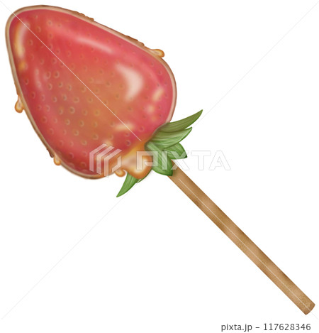 strawberry tanghulu candied coating syrup of Chinese snacks fruits,Sweet dessert hand drawn illustrations 117628346