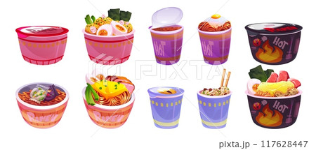 Instant noodle in closed and open paper cup Instant noodle in closed and open paper cup 117628447