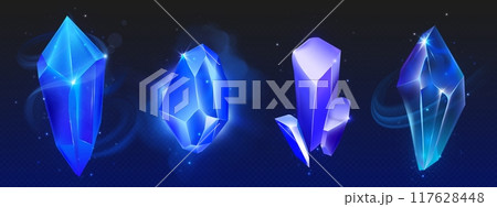 Magic neon glowing blue gem stone crystal Magic neon glowing blue gem stone crystal 117628448