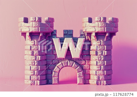 yellow brick castle with the letters W on it with Generative AI 117628774