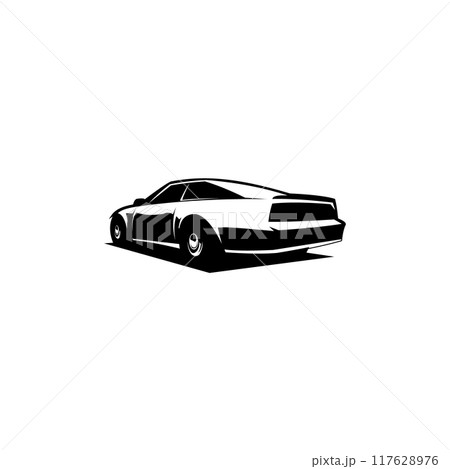Pontiac car of 1977. vector silhouette isolated on white background seen from behind. Best for badges, emblems, icons, sticker designs, automotive industry. 117628976