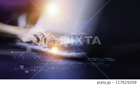 Ai (artificial intelligence) Search Engine Optimization-SEO concept. Businessman using laptop. Machine learning, AI Artificial intelligence. AI technology essential for business future digital world. 117629209