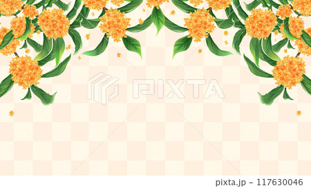 金木犀と市松模様　秋の和風フレーム背景　16:9 117630046