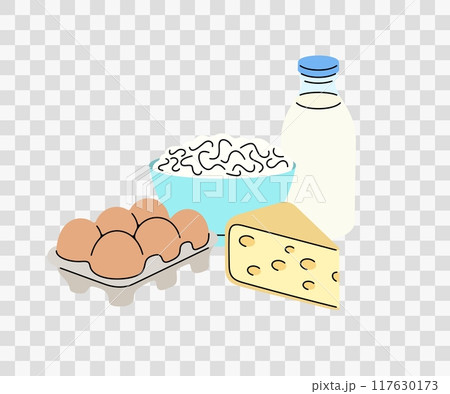 Dairy and fermented milk, graphic design. Food, meal, eggs, cheese and milk, vector design and illustration 117630173