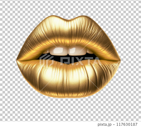 Lips make-up. Beauty high fashion with gold colour gradient lips makeup 117630187