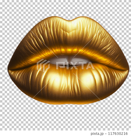 Lips make-up. Beauty high fashion with gold colour gradient lips makeup 117630216