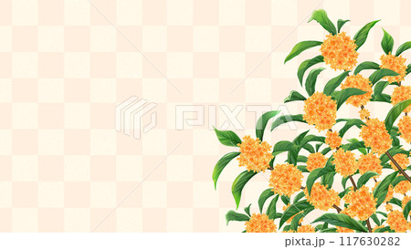 金木犀と市松模様　秋のフレーム背景　16:9 117630282