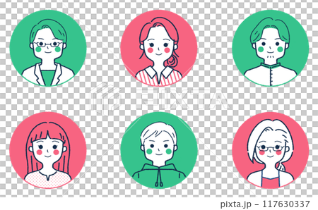 Cute face illustrations of men and women Cute face illustrations of men and women 117630337