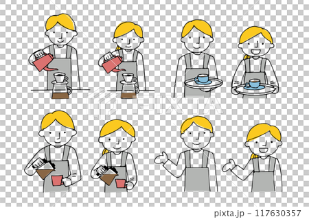 Set of male and female cafe staff 117630357