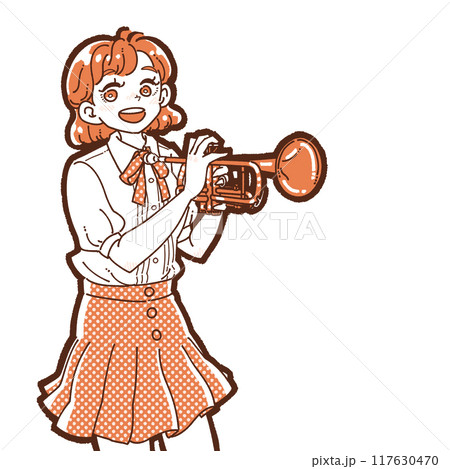 トランペットを持つ笑顔の女の子のイラスト 117630470