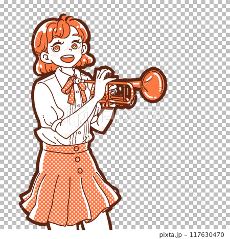 一個微笑的女孩拿著喇叭的插圖 117630470