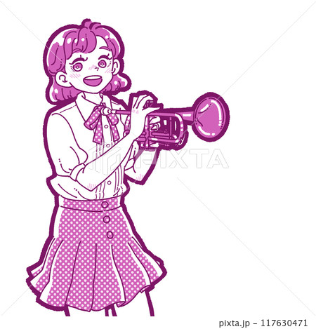 トランペットを持つ笑顔の女の子のイラスト 117630471