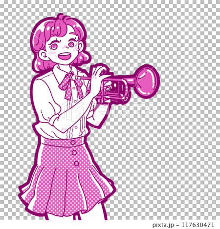 一個微笑的女孩拿著喇叭的插圖 117630471