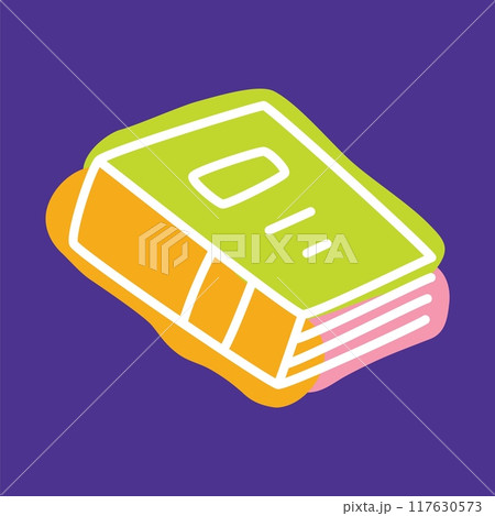 Doodle book icon handdrawn with thin line and colored with colorful blobs 117630573