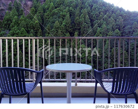 ホテルのテラスから見える奥多摩の風景 ホテルのテラスから見える奥多摩の風景 117630672