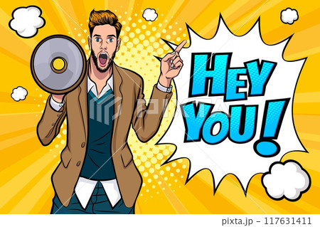 surprise man holding megaphone 85 117631411