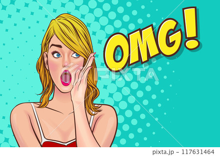 woman talking whispering gossip secret retro pop art comic vintage 117631464