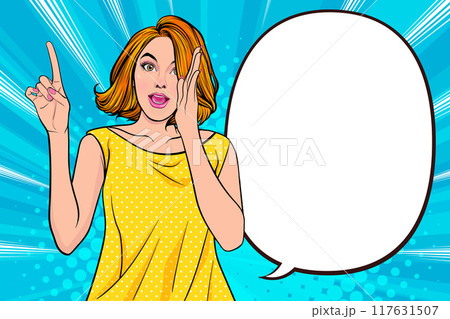 woman talking whispering gossip secret retro pop art comic vintage 117631507