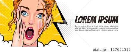 woman talking whispering gossip secret retro pop art comic vintage 117631513