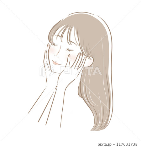 美容 顔に手をあてる 女性 主線茶色 肌色なし 117631738