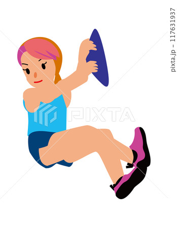 スポーツクライミングのリード、ボルダリングの課題に挑んでいるスポーツ女子03 スポーツクライミングのリード、ボルダリングの課題に挑んでいるスポーツ女子03 117631937