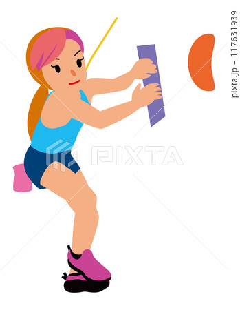 スポーツクライミングのリード、ボルダリングの課題に挑んでいるスポーツ女子05 スポーツクライミングのリード、ボルダリングの課題に挑んでいるスポーツ女子05 117631939