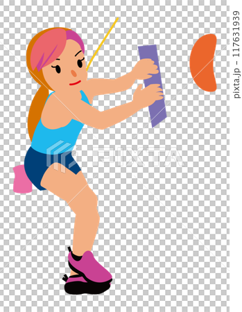 スポーツクライミングのリード、ボルダリングの課題に挑んでいるスポーツ女子05 スポーツクライミングのリード、ボルダリングの課題に挑んでいるスポーツ女子05 117631939