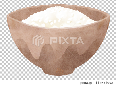 茶色のお茶碗に入ったご飯 水彩タッチ 茶色のお茶碗に入ったご飯 水彩タッチ 117631958