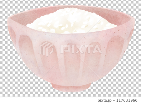ピンク色のお茶碗に入ったご飯 水彩タッチ ピンク色のお茶碗に入ったご飯 水彩タッチ 117631960