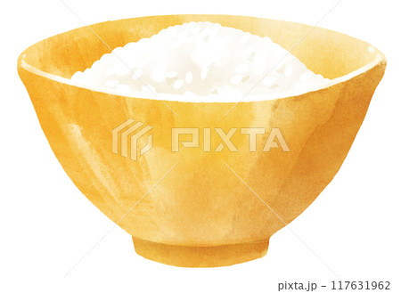 黄色のお茶碗に入ったご飯 水彩タッチ 黄色のお茶碗に入ったご飯 水彩タッチ 117631962