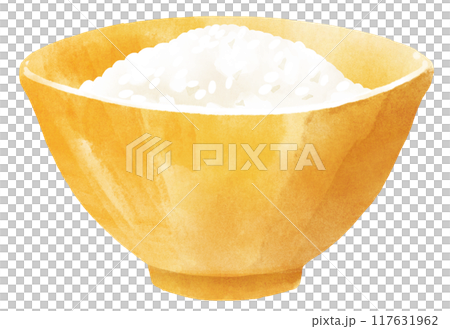 黄色のお茶碗に入ったご飯 水彩タッチ 黄色のお茶碗に入ったご飯 水彩タッチ 117631962