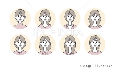 様々な女性のアイコンイラストセット 117632457