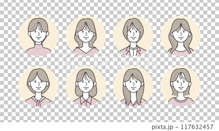 様々な女性のアイコンイラストセット 117632457