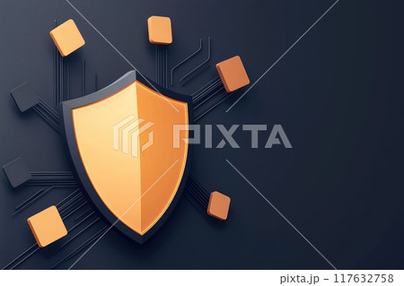 A digital shield surrounded by floating data...のイラスト素材 [117632758] - PIXTA