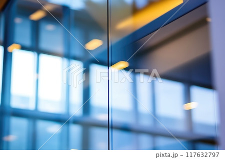 A window with a reflection of a light on it, A modern office with blurred motion A window with a reflection of a light on it, A modern office with blurred motion 117632797