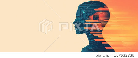 A man's head is shown in a computer generated image, Abstract and futuristic feel A man's head is shown in a computer generated image, Abstract and futuristic feel 117632839