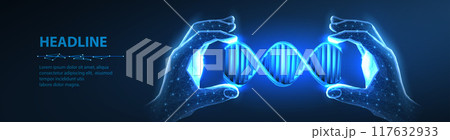 DNA fragment in digital hand. 117632933