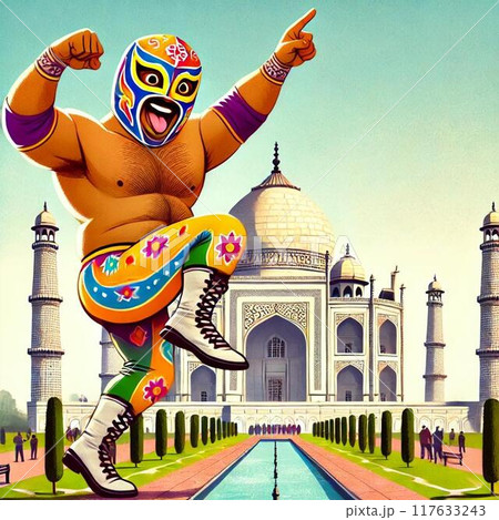 タージマハルで踊る陽気なプロレスラー タージマハルで踊る陽気なプロレスラー 117633243