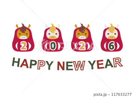 2026年の午年の馬をモチーフにしたイラストの年賀状はがき素材 和風 117633277