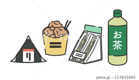 コンビニに売っている定番商品のイラスト 117633803
