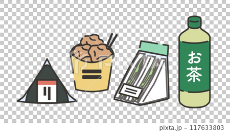 コンビニに売っている定番商品のイラスト 117633803