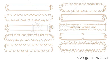 A set of framed designs with various decorations. Long Title Frame Decoration. Editable stroke.  117633874