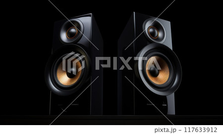 Sound speakers with free space between them on black. Neural network ai generated art 117633912