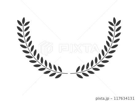 オリーブやローリエの葉のシンプルなリースのフレーム - 半円のエンブレムや飾り罫のデザイン素材 117634131
