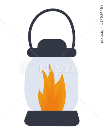 Lamp Element. Lantern Camping equipment. Cartoon travel trekking scouts tool, hiking gear adventure trip. Summer vacation. Camp object tourism. Vector flat illustration. 117634465