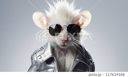Rat in human trendy fashionable clothes. Neural network ai generated art 117634566